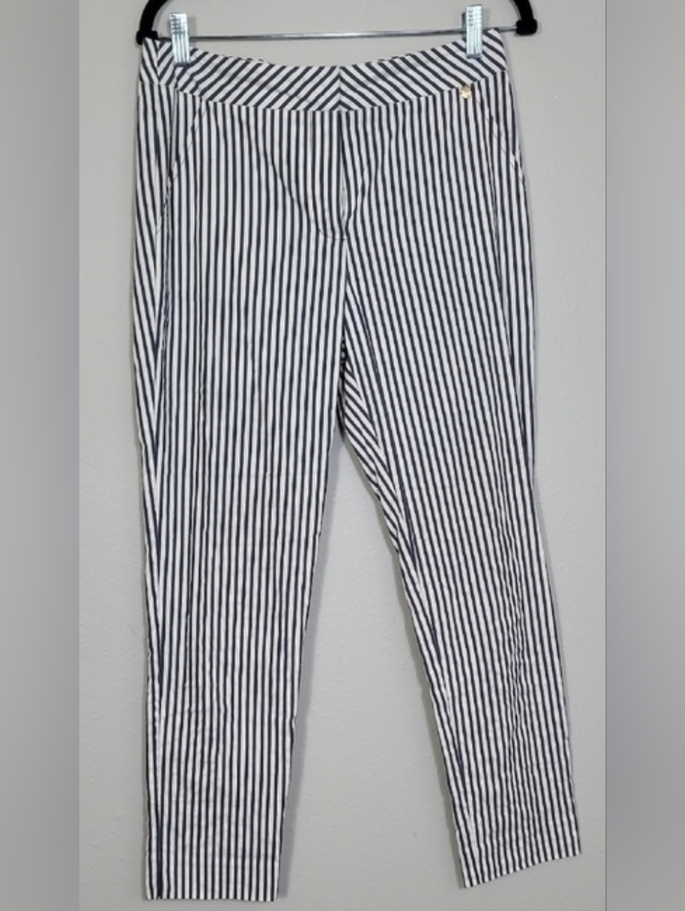 Trina Turk Striped Cropped Pants Size 4 White Blue Nautical High Rise Preppy